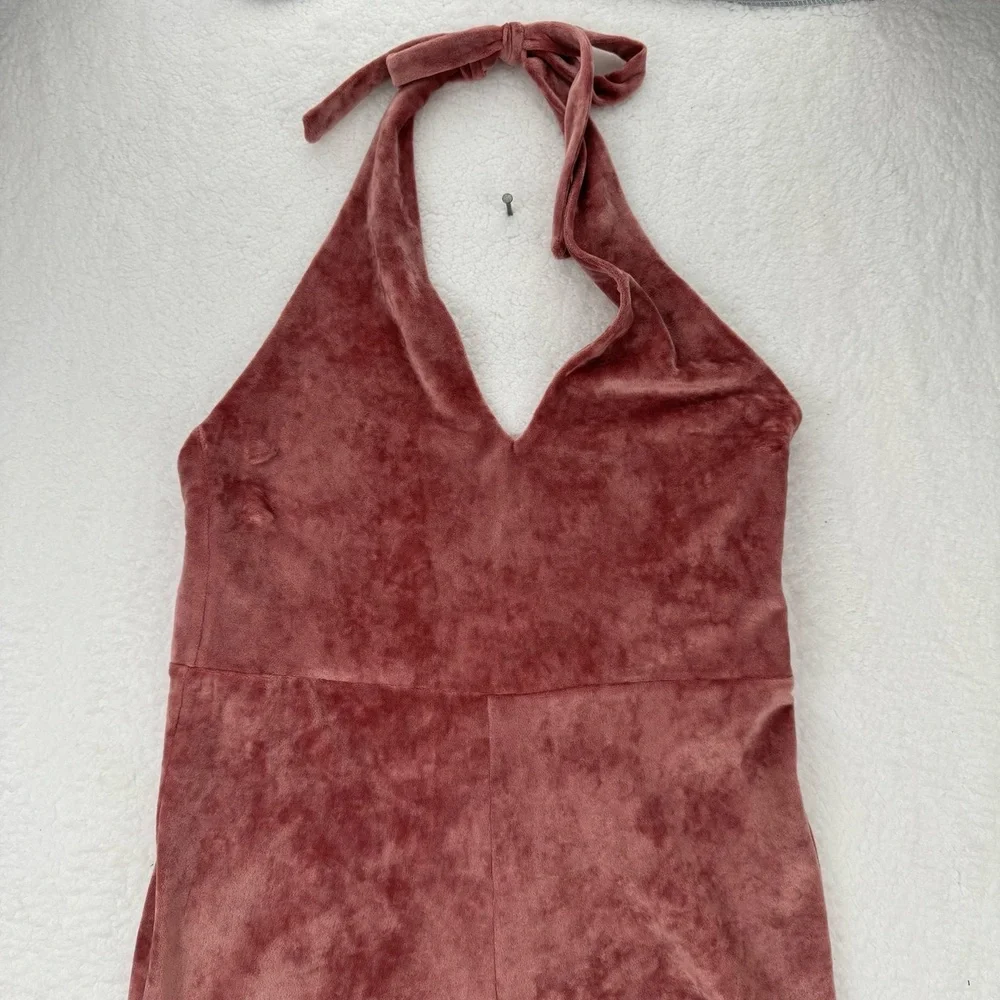 NWT Free People Monte Pink Velvet WideLeg Halter Jumpsuit Large - Picture 2 of 11